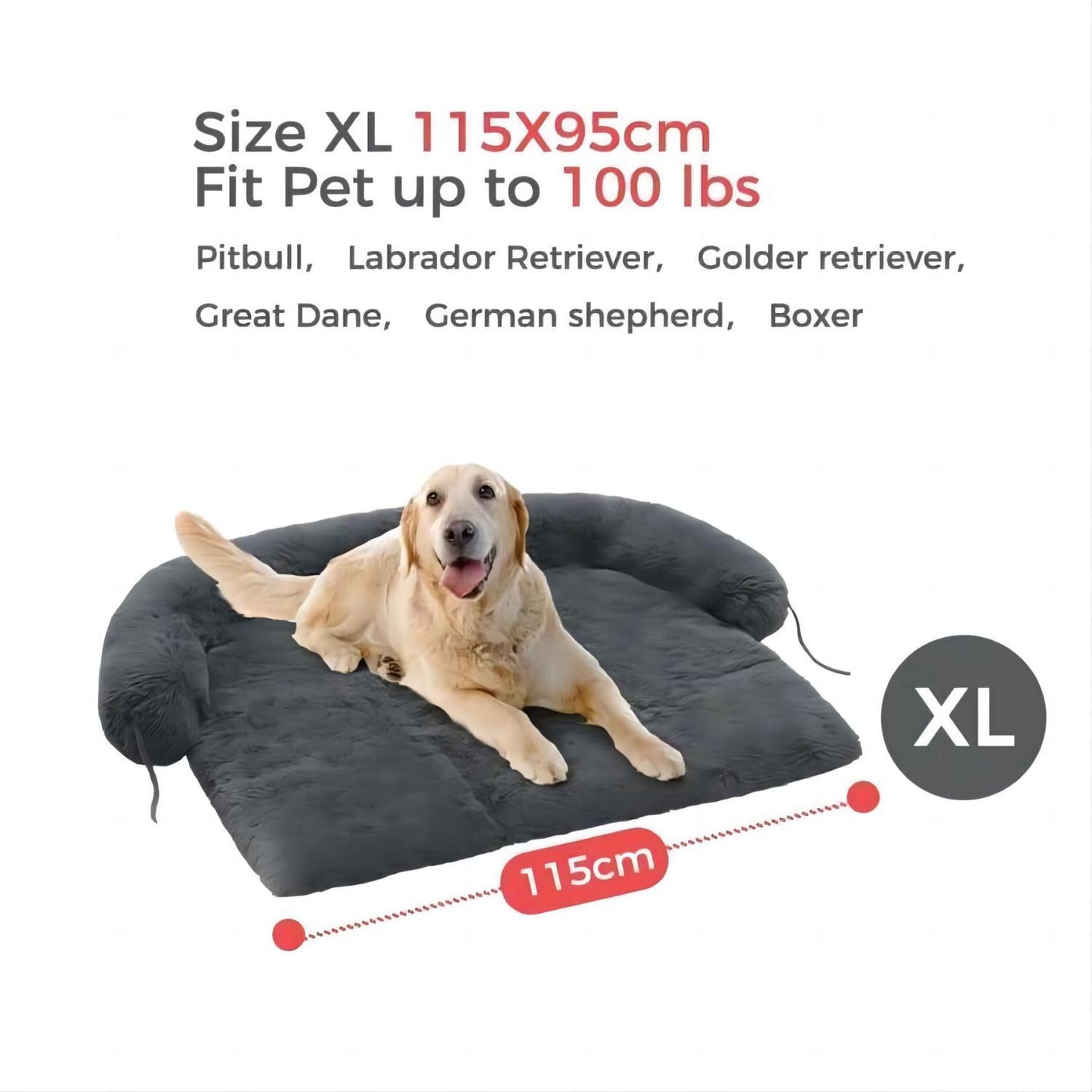 XL Modular Dog Bed for Large Breeds, Non-Slip, Machine Washable, Deep Grey