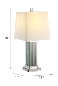 30-Inch Mirrored Table Lamp with Faux Stone Accents - Elegant Square White Shade for Modern Decor