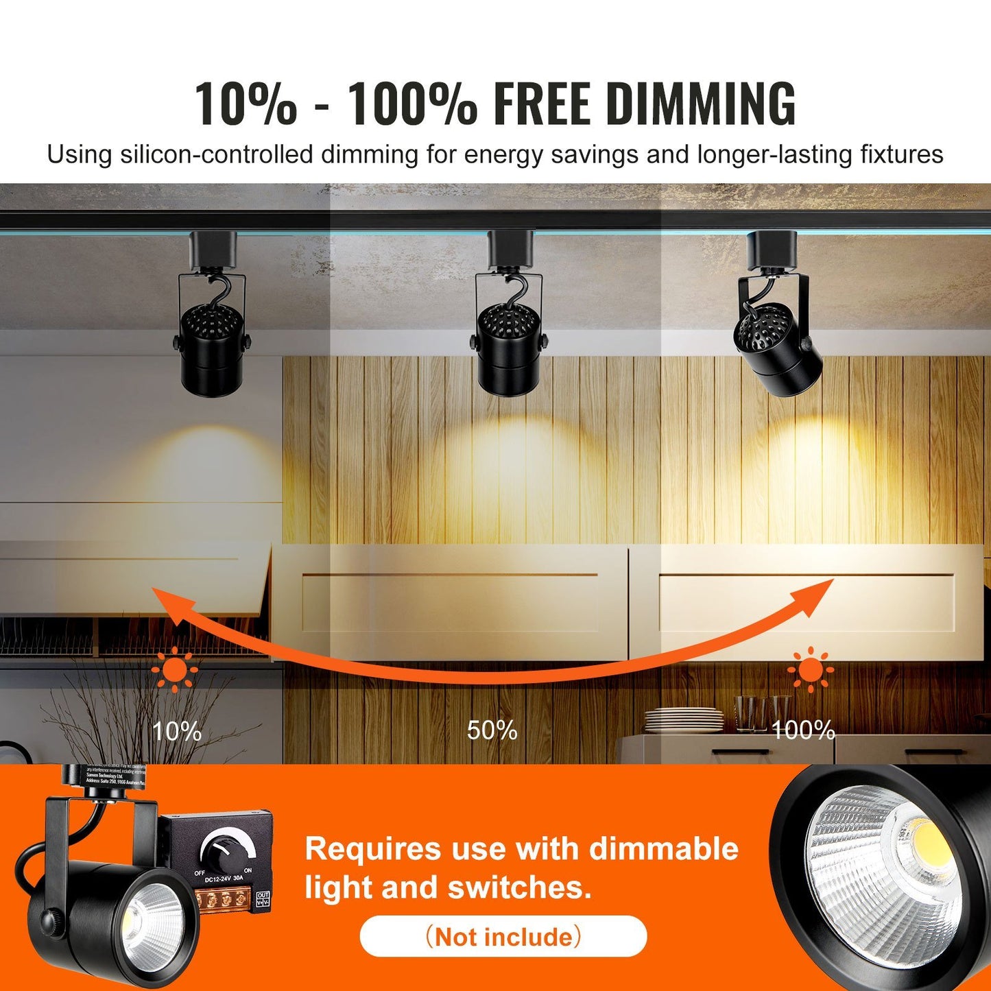 VEVOR 12-Pack LED Track Lighting Heads, 6.5W 3000K Warm White, Dimmable H-Type Track Lights, CRI85+ for True Color Rendering, Adjustable Tilt Angle