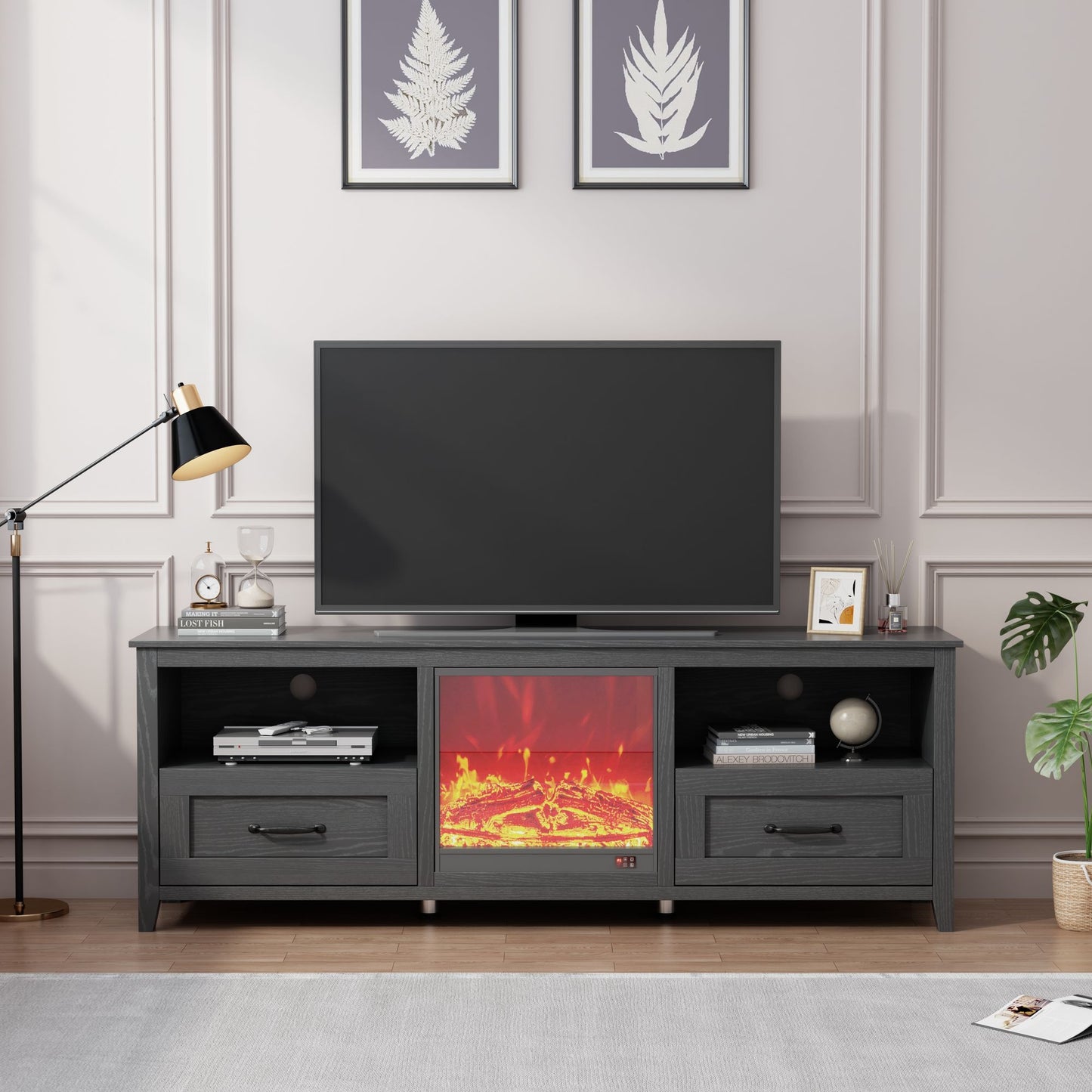 Modern Black TV Stand with Storage | Fits 60-79 Inch Screens