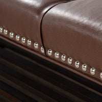 Elegant Tufted Leather Entryway Bench with Nailhead Trim and Storage Shelf