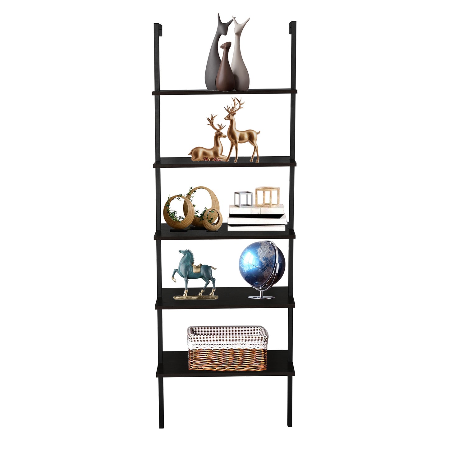 5-Tier Wall-Mounted Etagere Bookshelf -Black  Metal Frame, 70.87" Tall