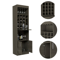 Modern Bar Cabinet with 16-Bottle Wine Rack, Glass Holder, and Double Door Storage – Smokey Oak Finish”