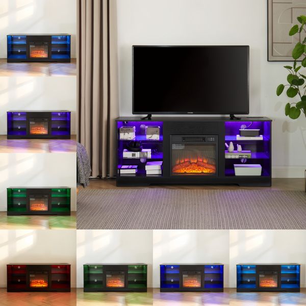 2-in-1 TV Stand with Electric Fireplace | Modern Black Design for TVs up to 62