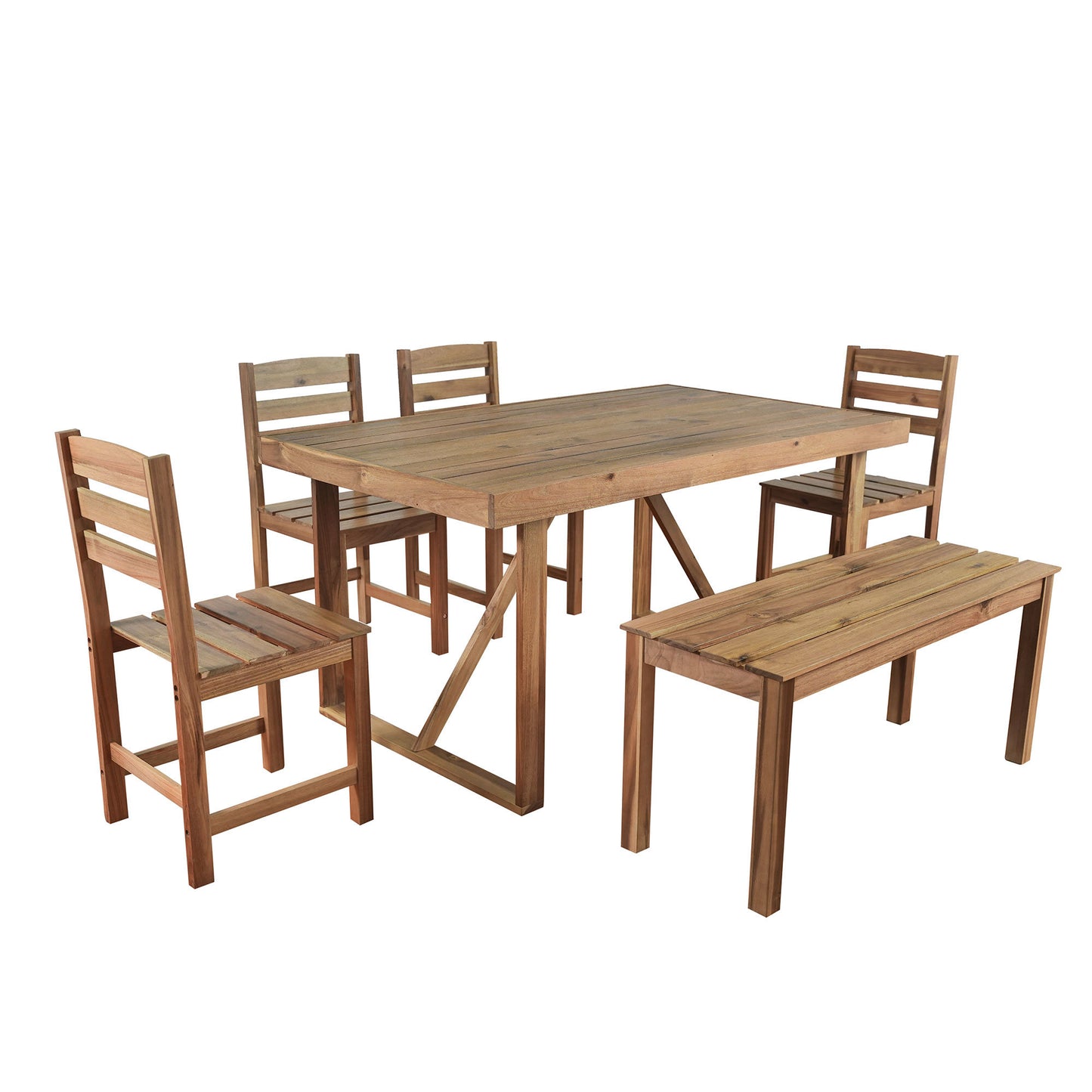 Acacia Wood Outdoor Table, Chairs & Bench Set