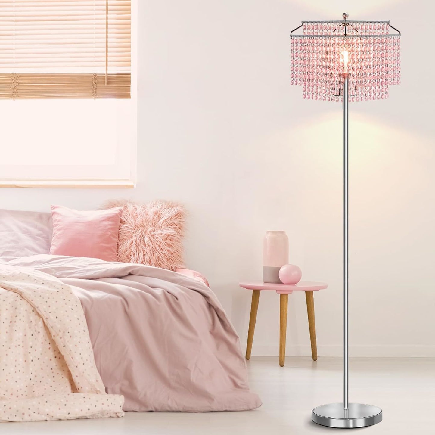 Elegant Crystal Floor Lamp with Double-Layer Shade – Chic Standing Lamp