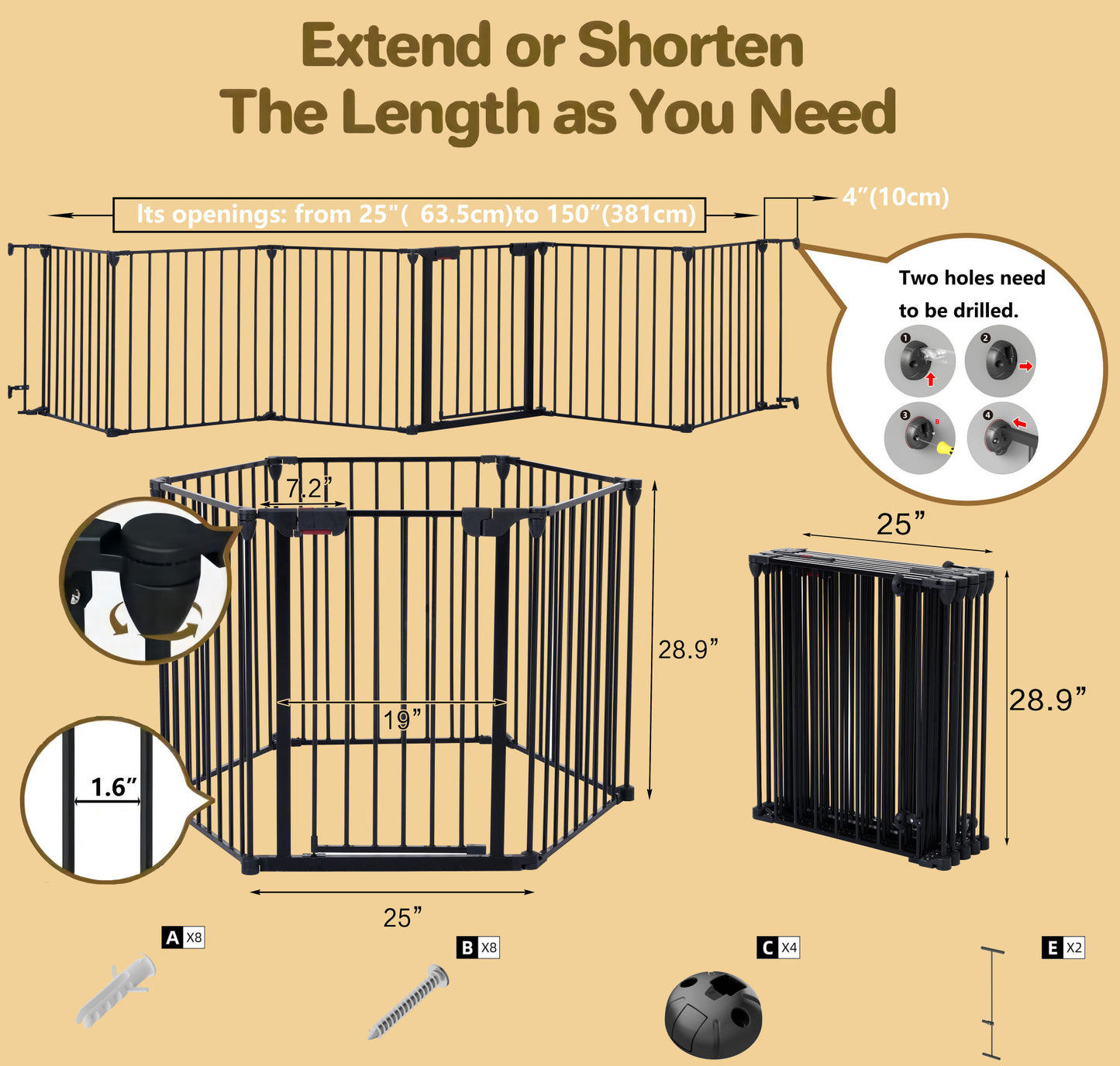 4-in-1 Configurable Metal Safety Gate with Walk-Through Door