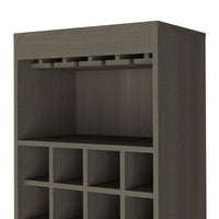 Modern Bar Cabinet with 16-Bottle Wine Rack, Glass Holder, and Double Door Storage – Smokey Oak Finish”