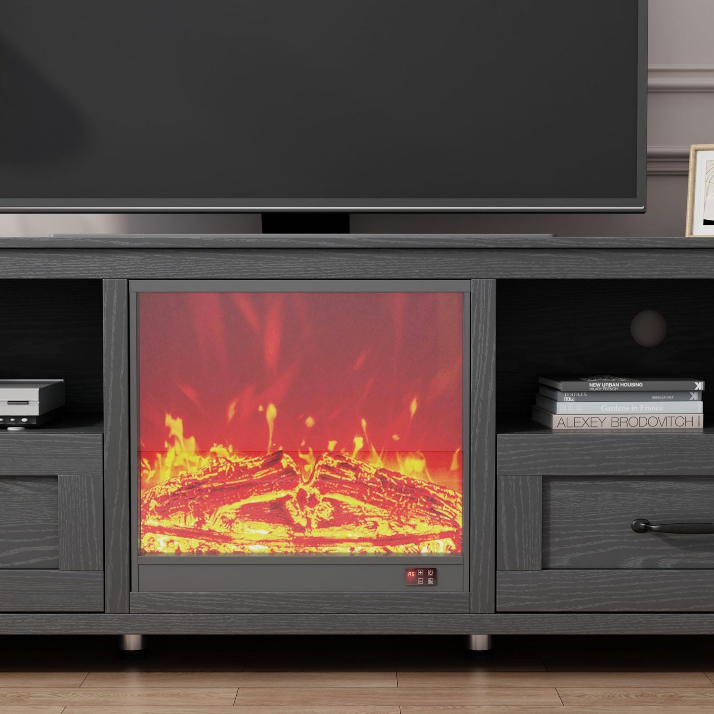 Modern Black TV Stand with Storage | Fits 60-79 Inch Screens