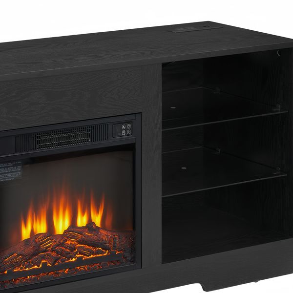 2-in-1 TV Stand with Electric Fireplace | Modern Black Design for TVs up to 62