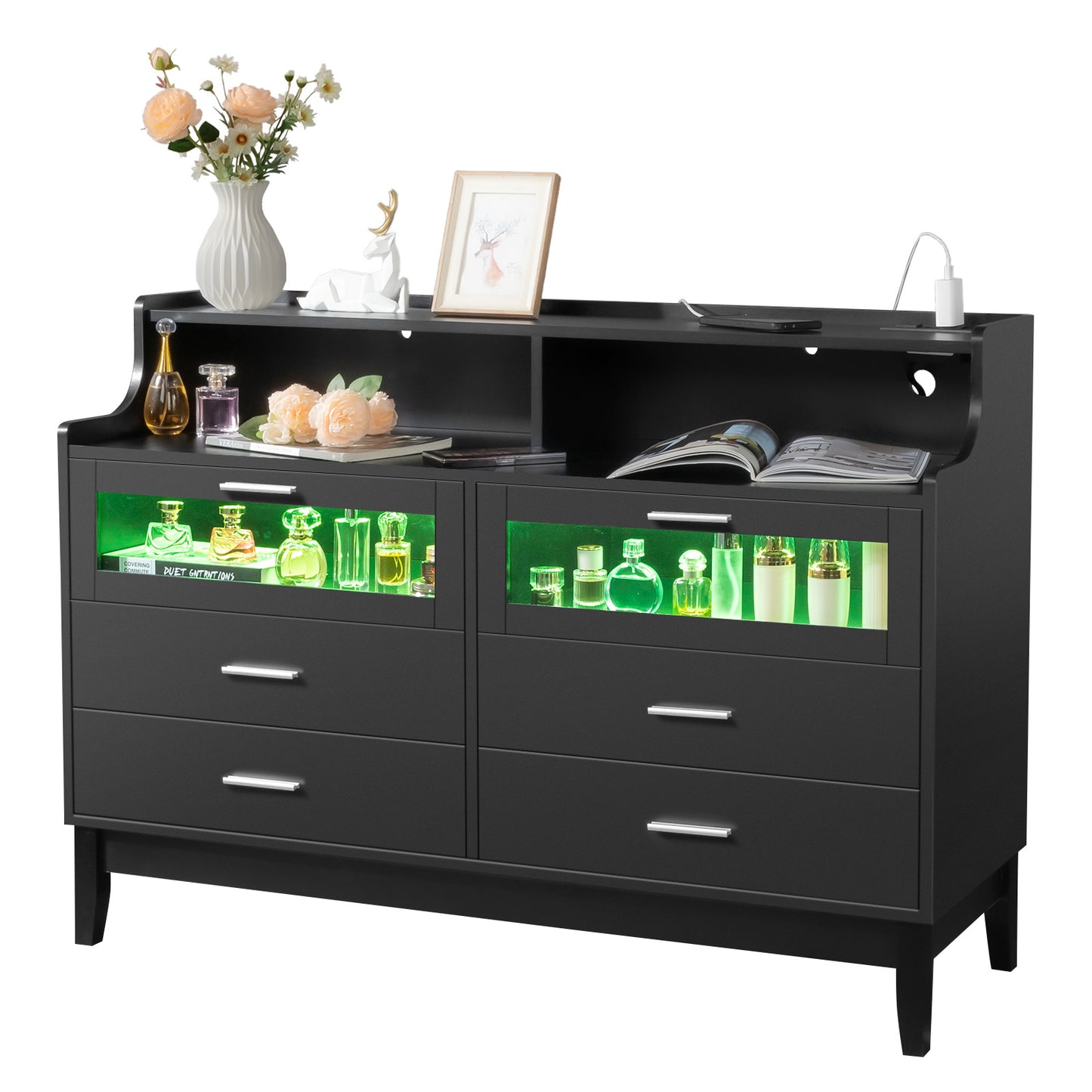 Modern Black LED Display Cabinet with USB and Power Supply