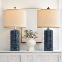 Set of 2 Modern Ceramic Table Lamps - 23-Inch White Bedside Lamps with Textured Design