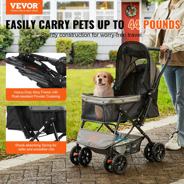 Foldable Pet Stroller - Lightweight &amp; Portable with 44lb Capacity