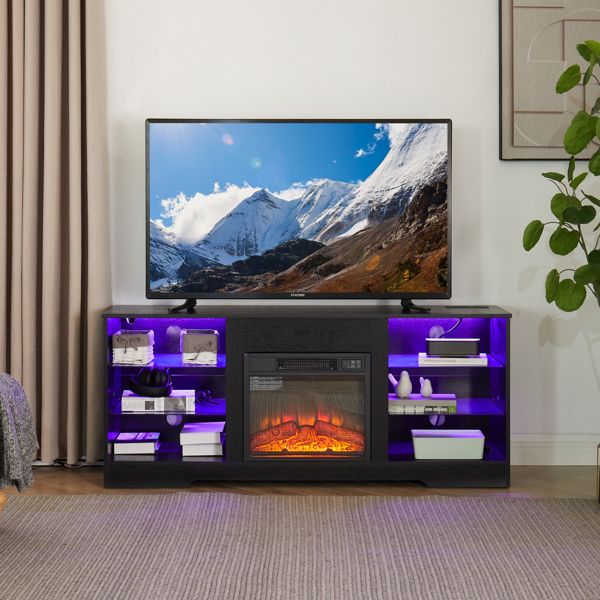 2-in-1 TV Stand with Electric Fireplace | Modern Black Design for TVs up to 62