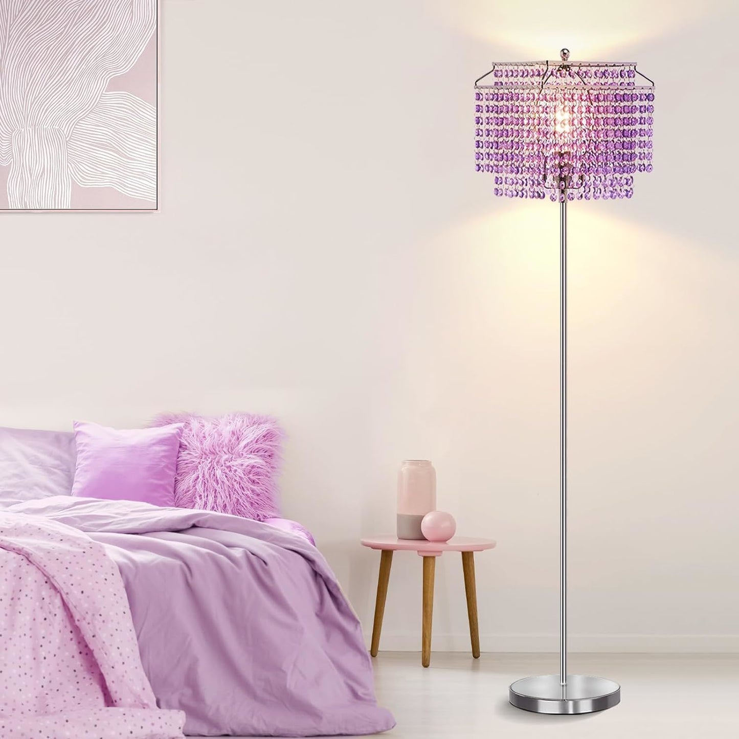 Elegant Crystal Floor Lamp with Double-Layer Shade – Chic Standing Lamp