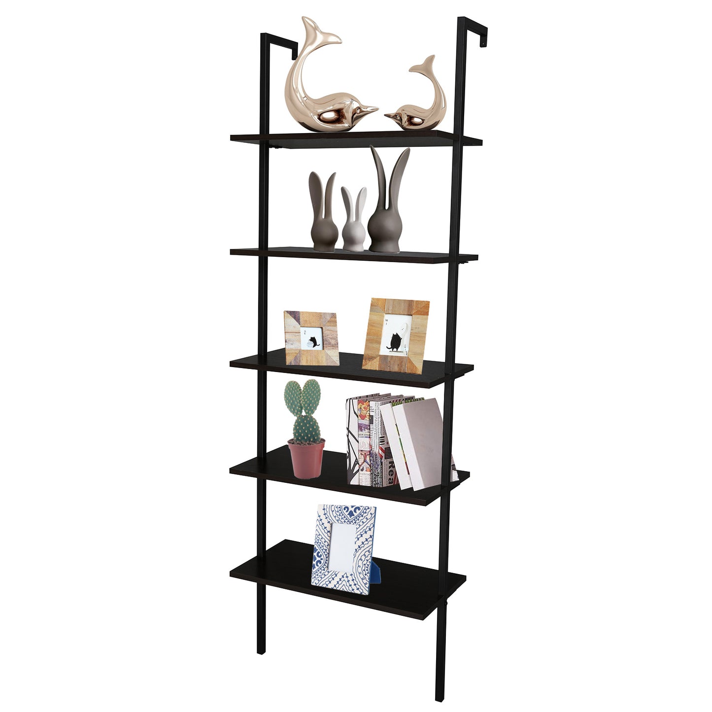 5-Tier Wall-Mounted Etagere Bookshelf -Black  Metal Frame, 70.87" Tall