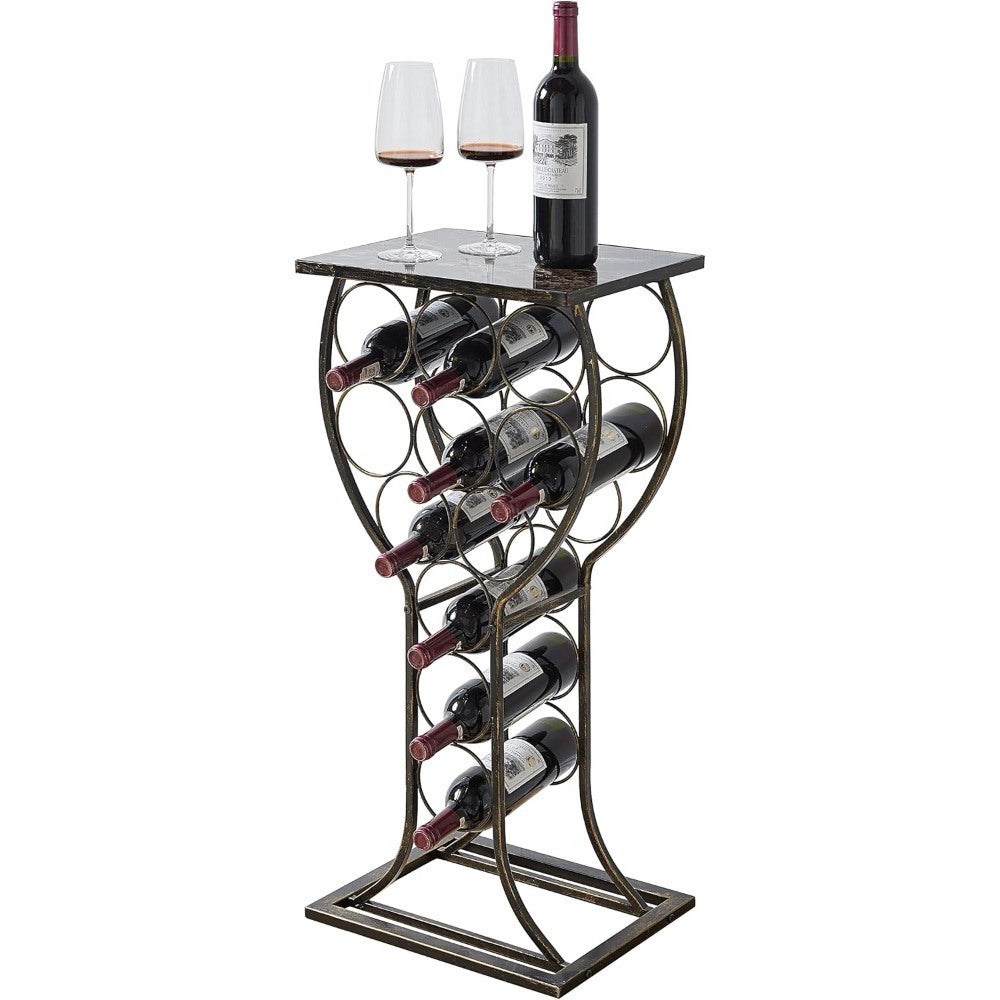 Elegant 11-Bottle Free Standing Wine Rack with Marble Top