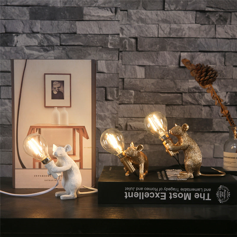 Nordic Resin Mouse Table Lamp - LED Night Light in White or Gold