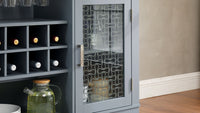 Modern Farmhouse Buffet Cabinet with Glass Door Cabinets, Wine & Glass Rack, and Coffee Bar – Light Blue & Oak Finish