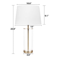 Modern Brass Table Lamp with White Shade - Elegant 23-Inch Clear Glass Base