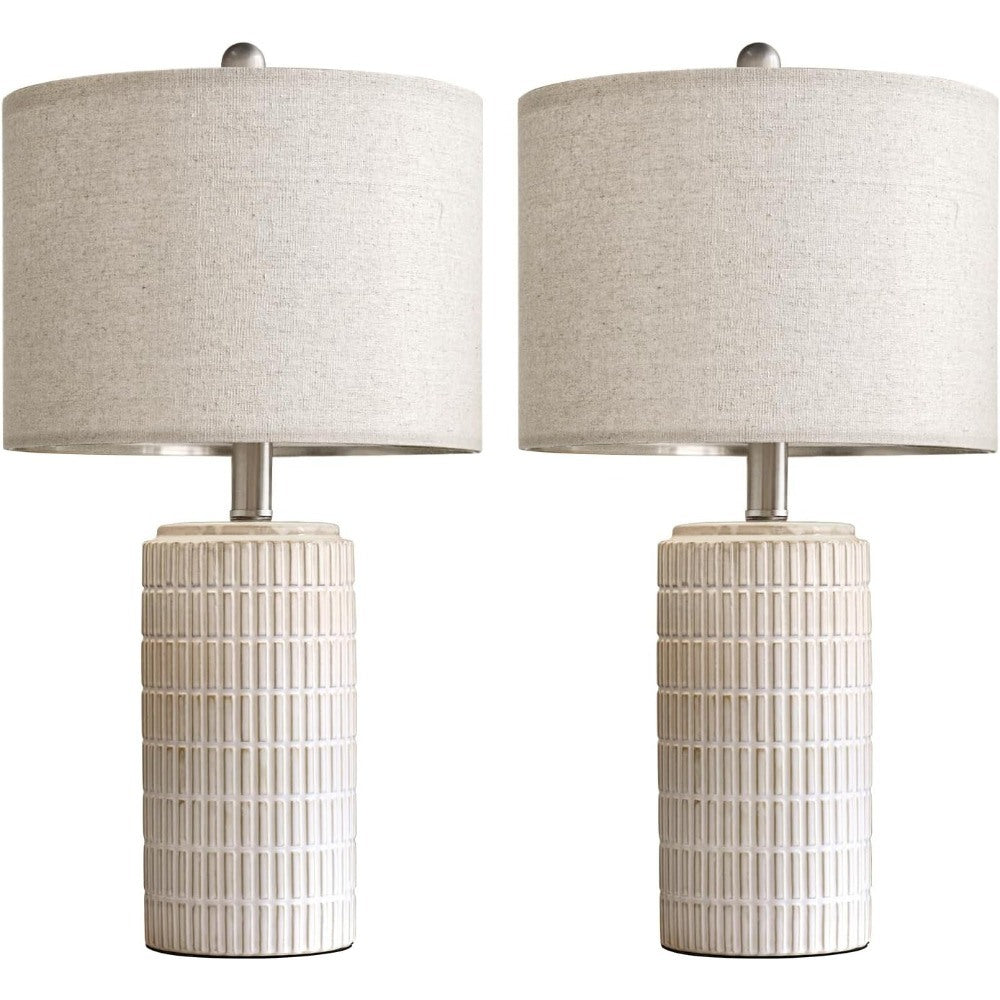 Set of 2 Modern Ceramic Table Lamps - 23-Inch White Bedside Lamps with Textured Design