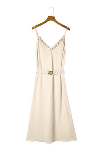 V Neck Sleeveless Maxi Dress w. Elastic Belt