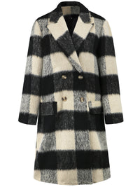 Plaid Double-Breasted Long Coat – Bold & Cozy Outerwear