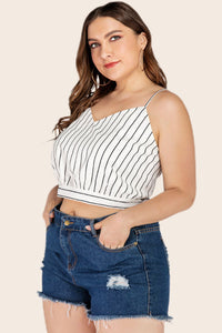 Striped Cropped Top with Tie Back – Sleeveless V-Neck - Plus