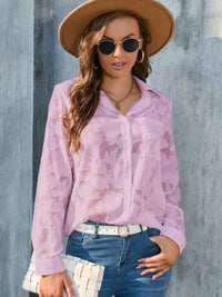 Women’s Floral Textured Button-Up Shirt – Semi-Sheer Elegance in 5 Colors