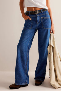 Washed Wide Leg Jeans with Pockets – Effortless Style & Comfort