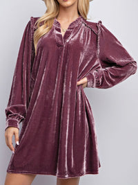 Women’s Velvet Frill Buttoned Dress – Soft & Slightly Stretchy Fit