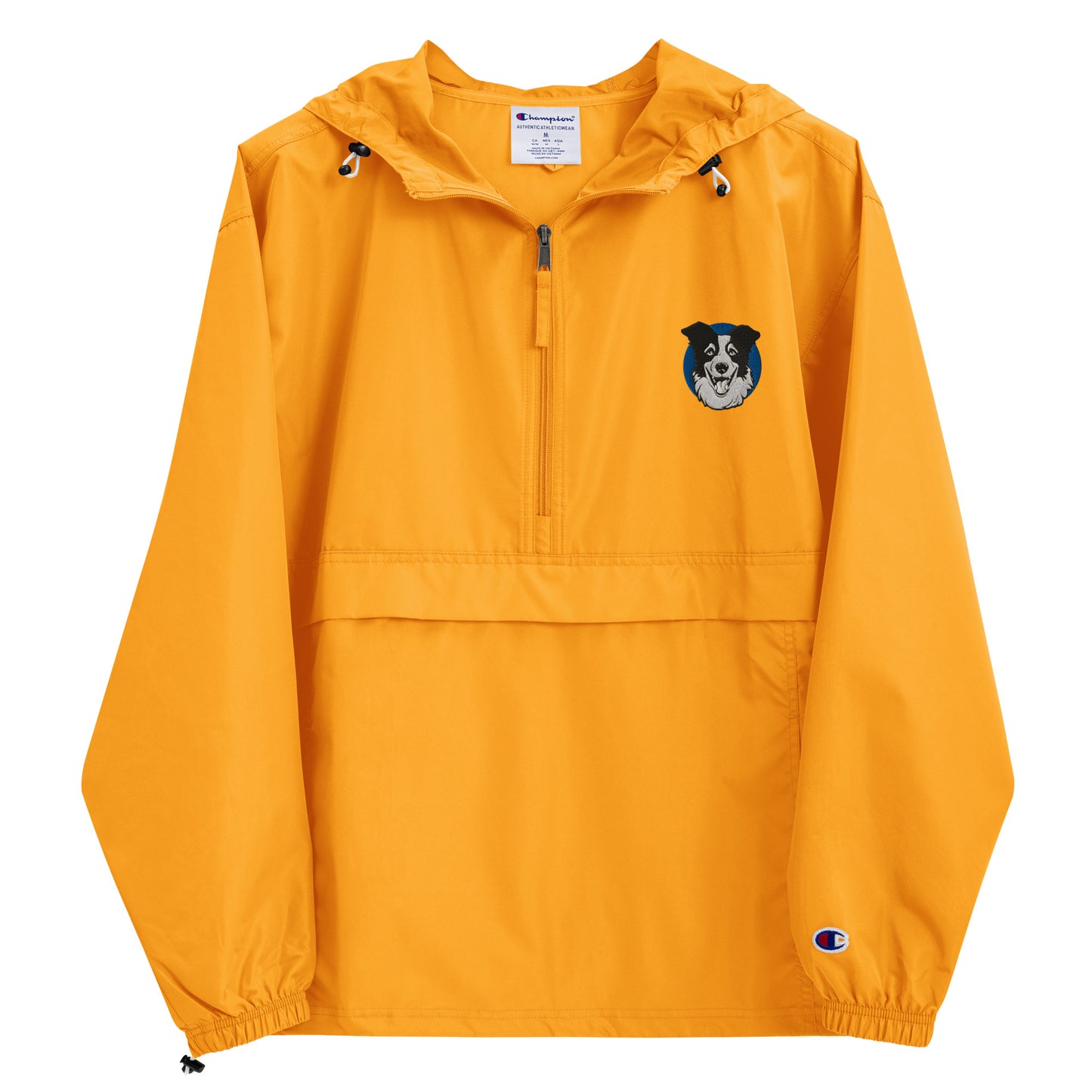 Embroidered Collie Craze Happy Yellow Champion Packable Jacket