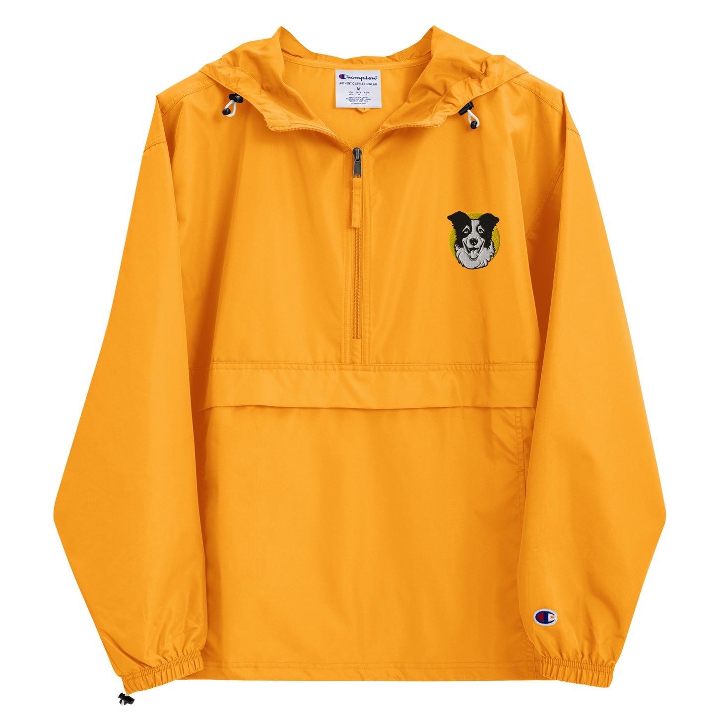 Embroidered Collie Craze Happy Yellow Champion Packable Jacket