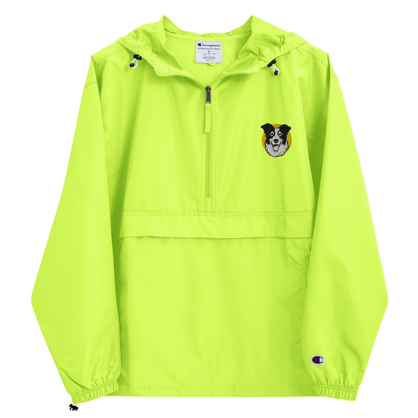 Embroidered Collie Craze Happy Yellow Champion Packable Jacket