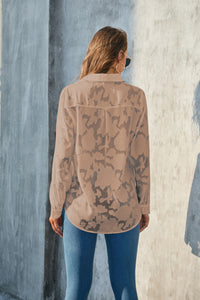 Women’s Floral Textured Button-Up Shirt – Semi-Sheer Elegance in 5 Colors