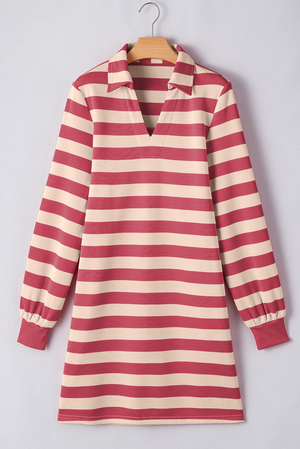 Women's Striped Long-Sleeve Shirt Dress – Black & Dusty Pink