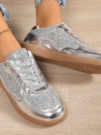 Glam Sequin PU Leather Sneakers – Lightweight Lace-Up Shoes