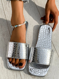 Shiny PU Leather Slide Sandals – Lightweight Flats for Casual Wear