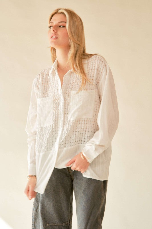 Crinkled Jacquard Button-Down Shirt – Sophisticated Texture and Style