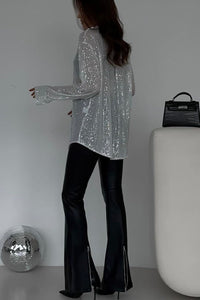 Sequin Button-Up Long Sleeve Shirt – Sparkle and Style for Any Occasion