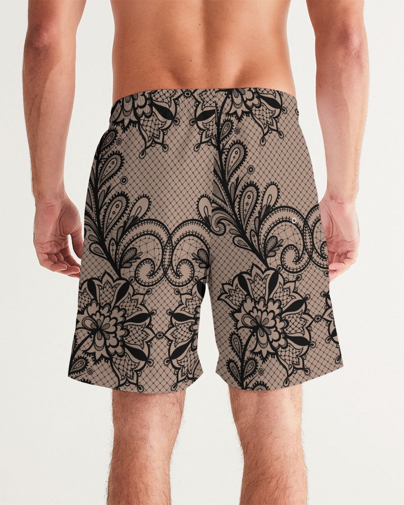 Black & Nude Lace 7" Classic Men Swim Trunk