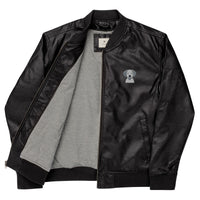 Embroidered Classic Silly Lab Leather Bomber Jacket