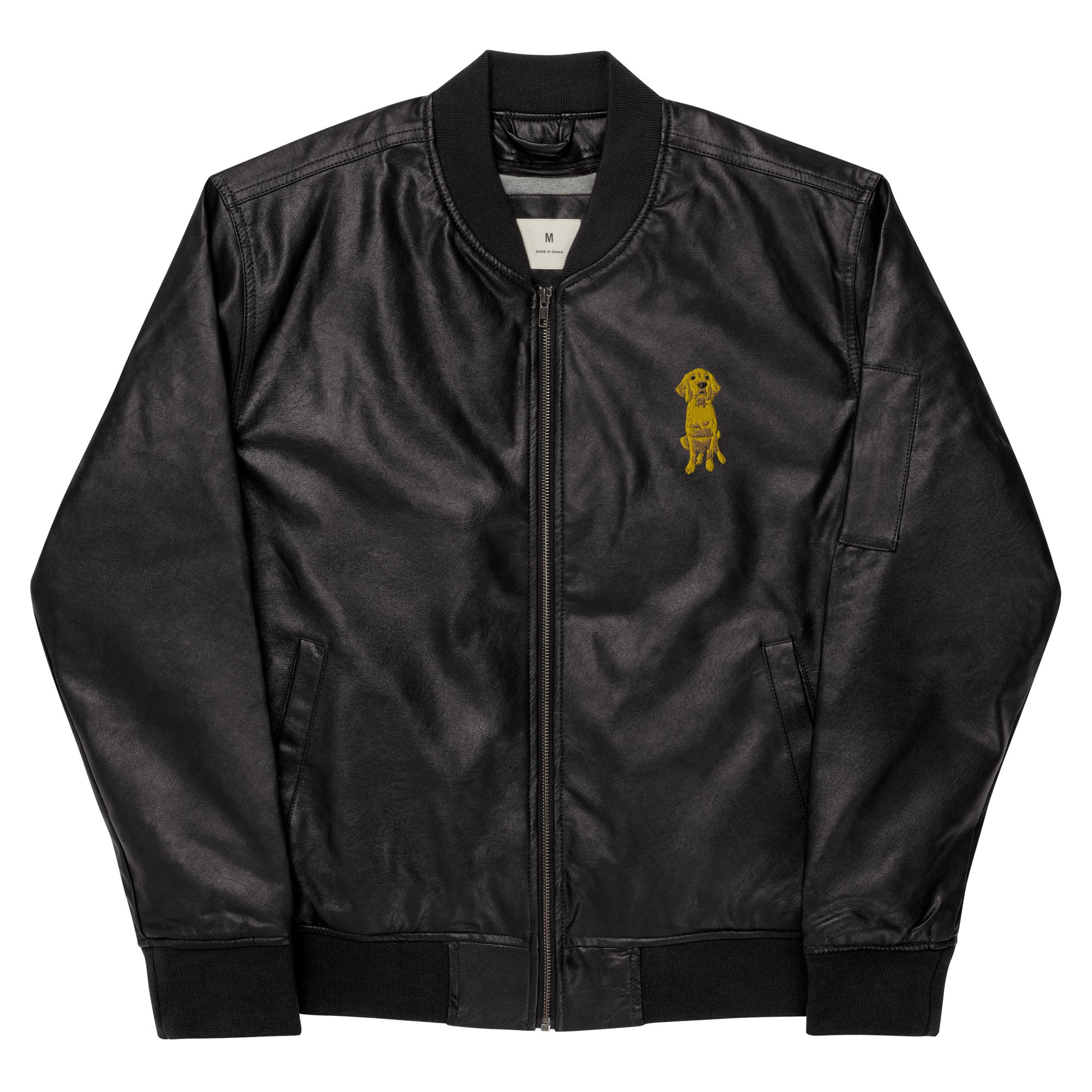 Doodle Boy Classic Embroidered Leather Bomber Jacket