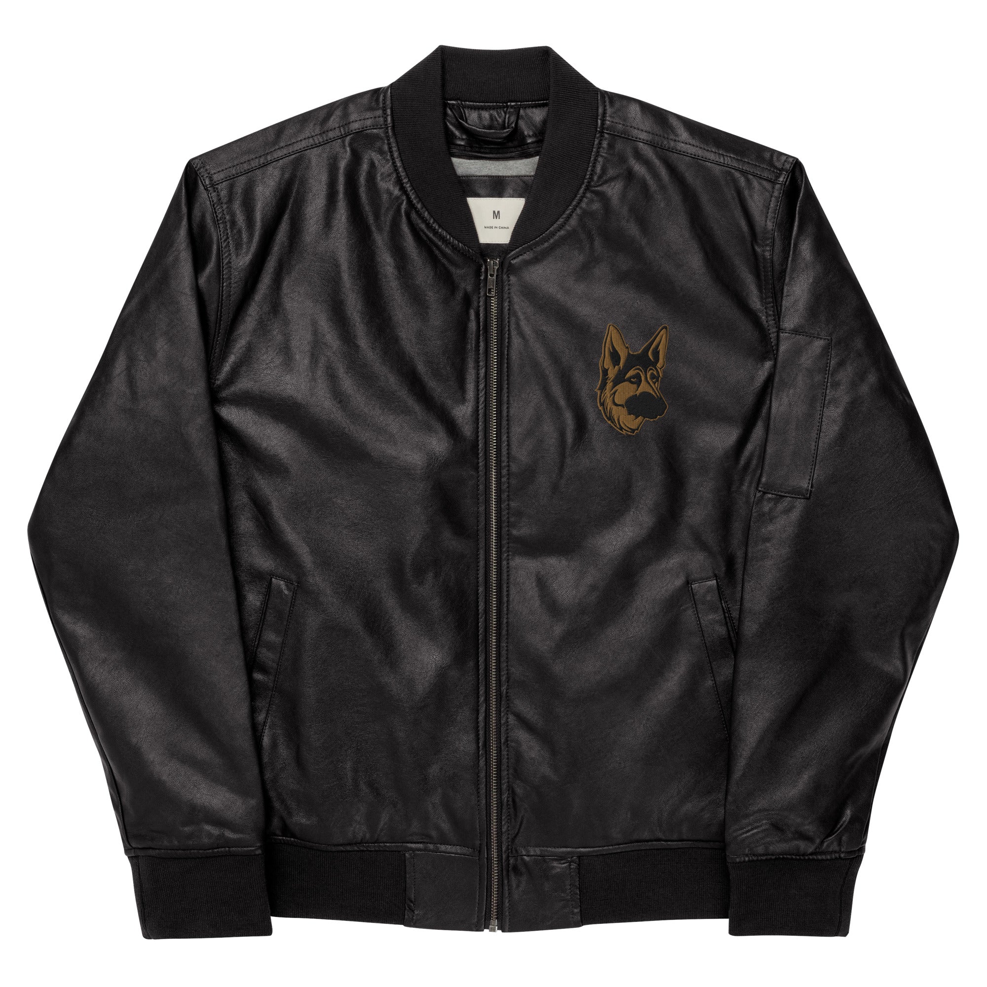 Embroidered Shepherd Girl Leather Bomber Jacket