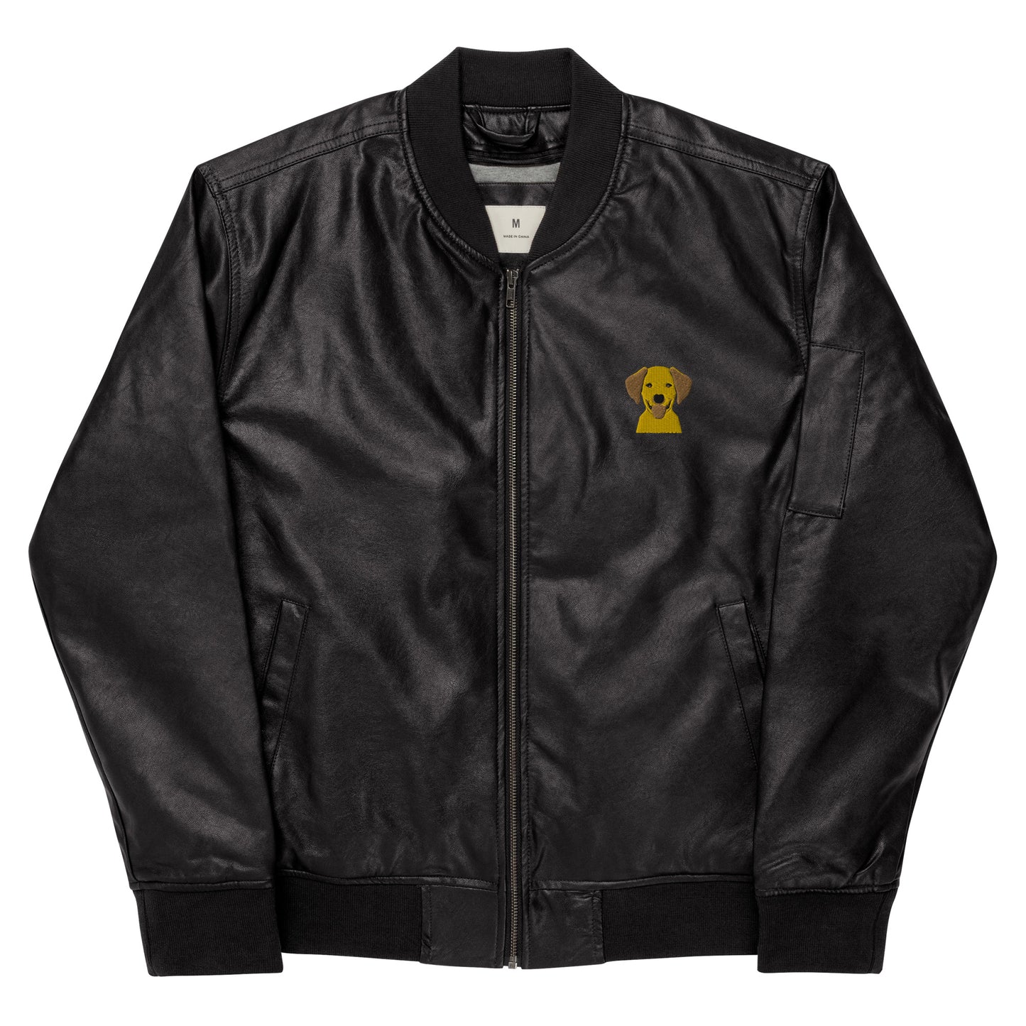 Embroidered Silly Lab Leather Bomber Jacket