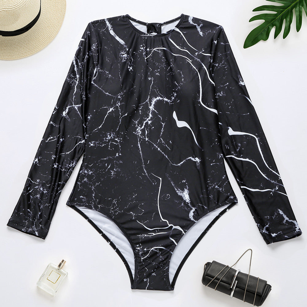 Floral Long Sleeve Surfing Swimsuit - Women's Rash Guard One-Piece