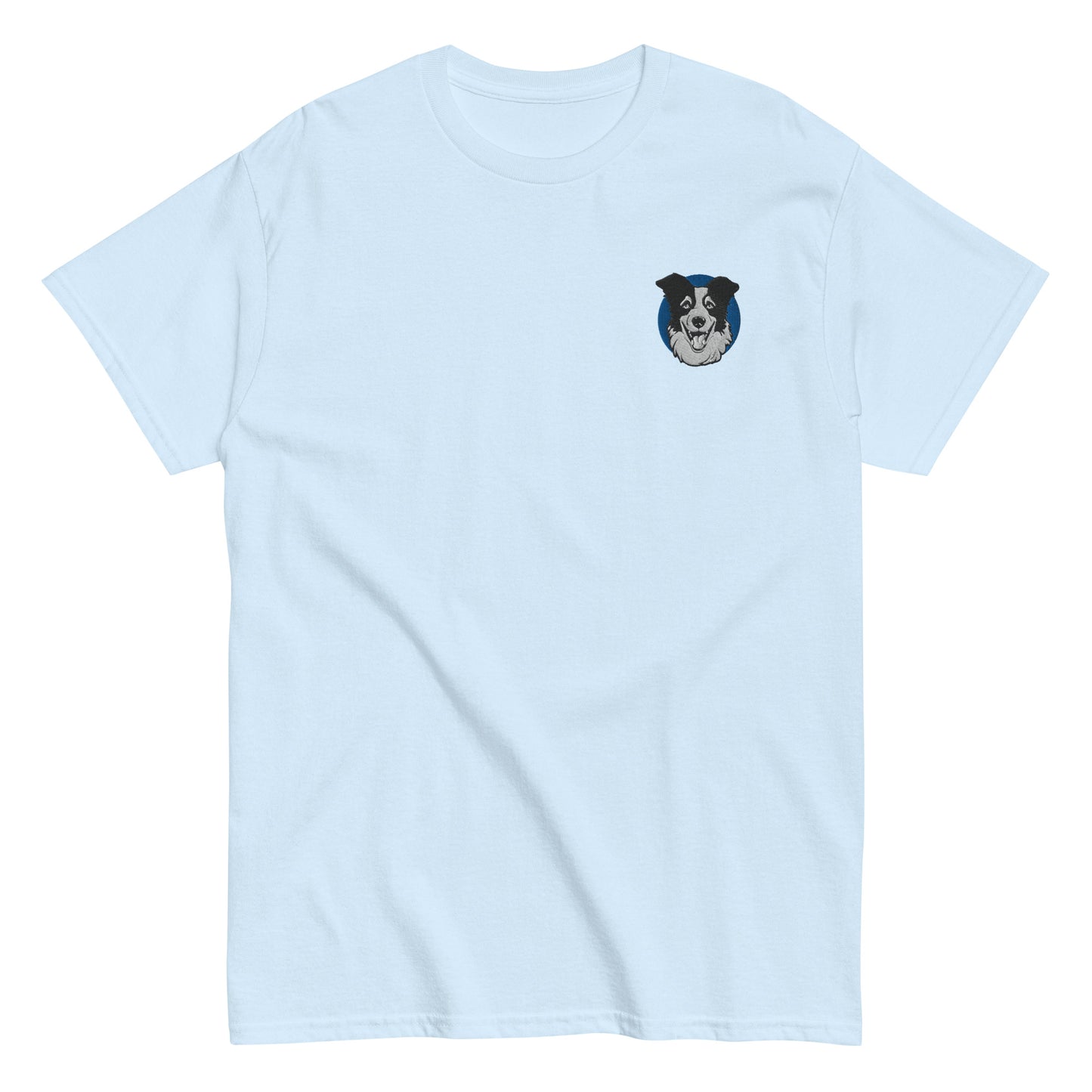 Embroidered Collie Craze Happy Blue Men's T-Shirt