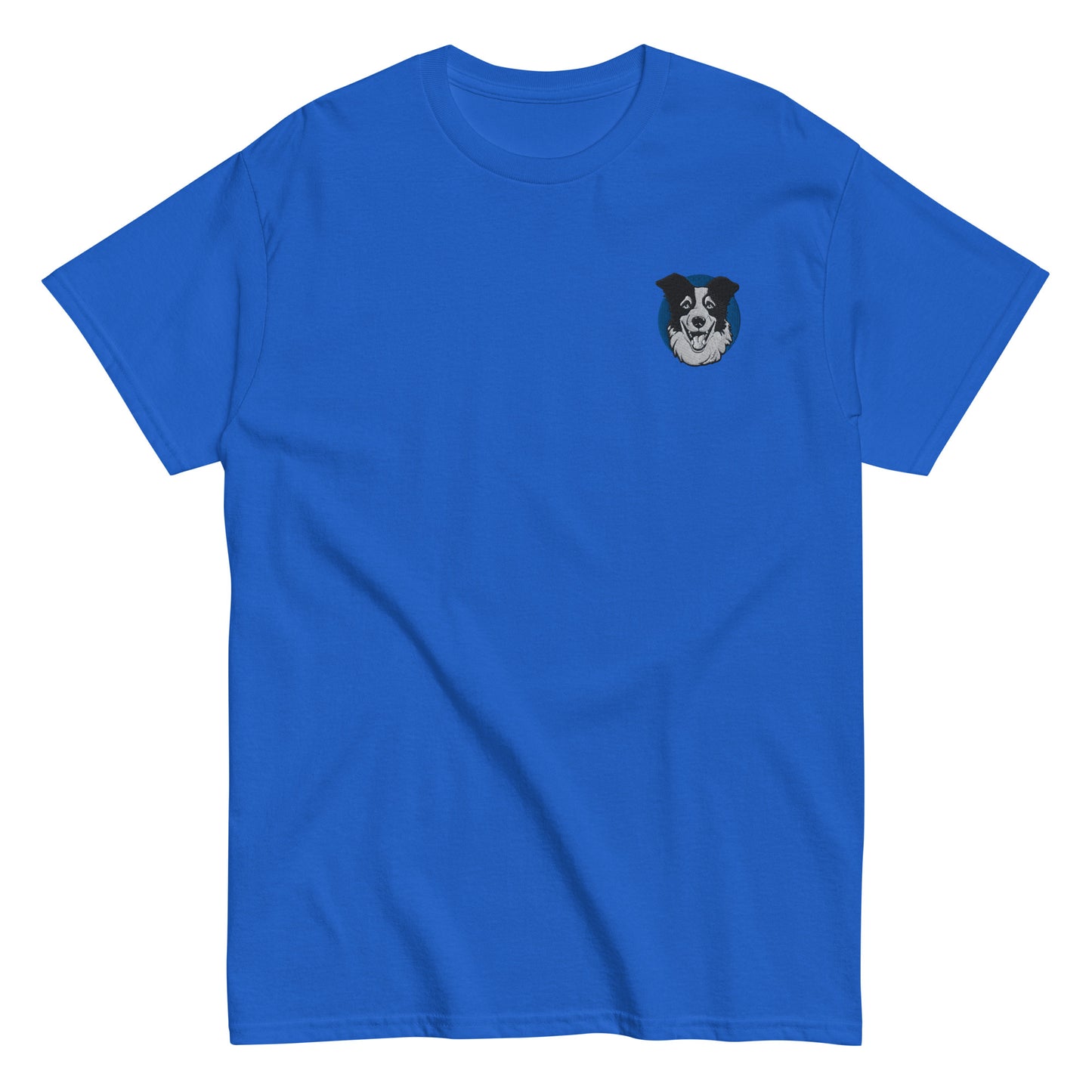 Embroidered Collie Craze Happy Blue Men's T-Shirt