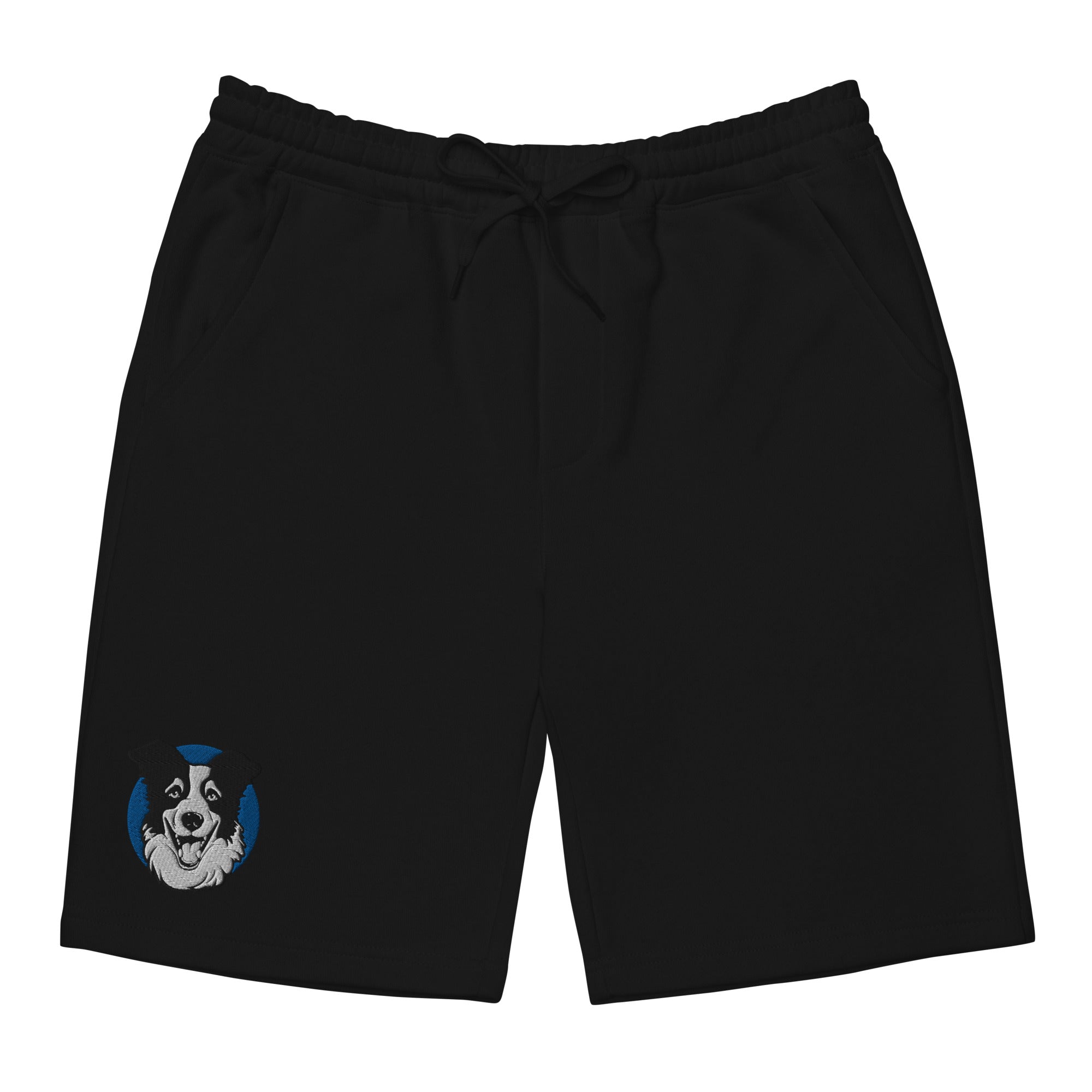 Embroidered Collie Craze Happy Blue Men's Fleece Shorts