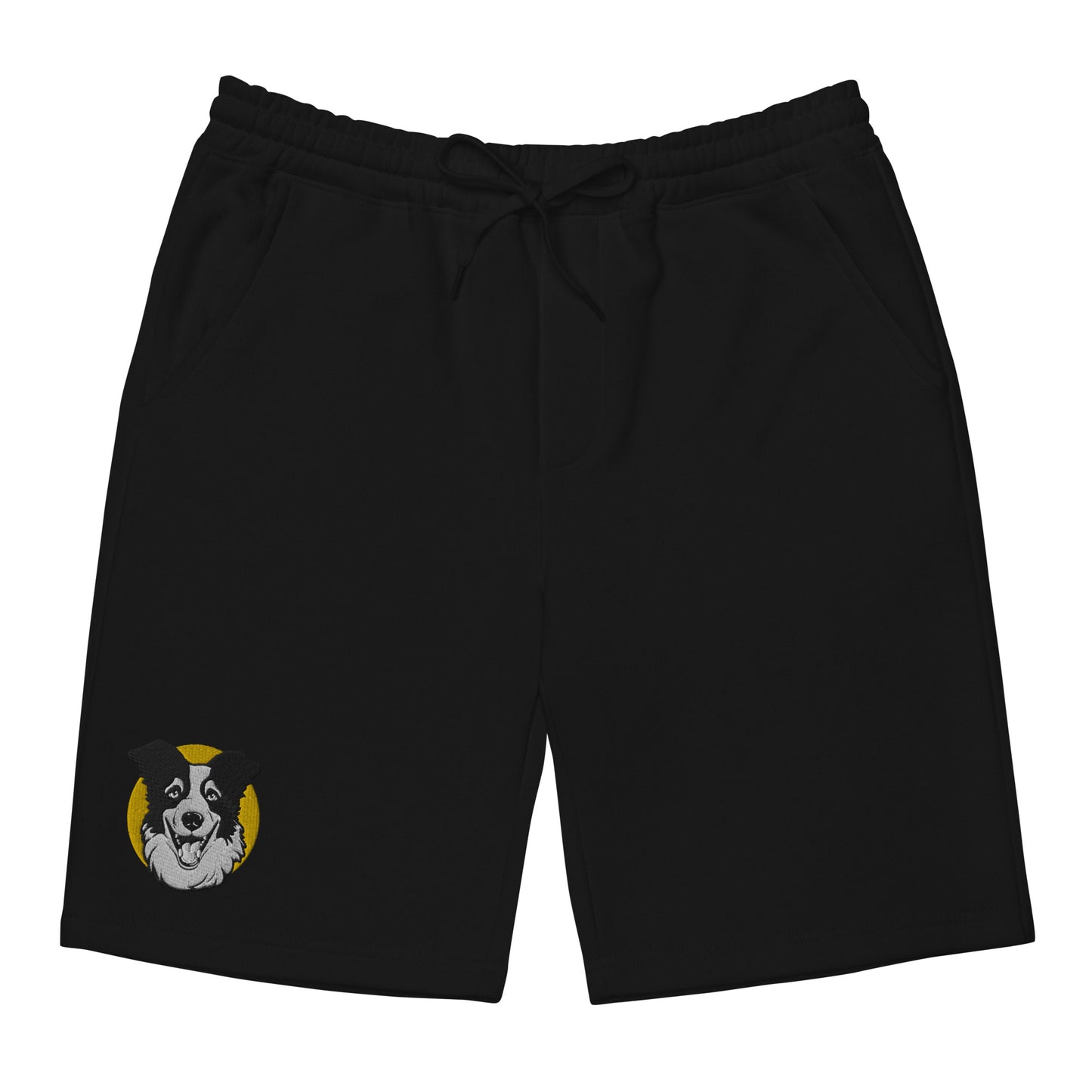 Embroidered Collie Craze Happy Yellow Men's Fleece Shorts